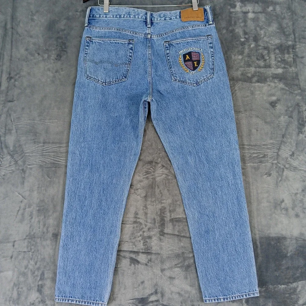 American Eagle Jeans Mens‎ 33x28 Blue Dad Jean 100% Cotton Embroidered Crest